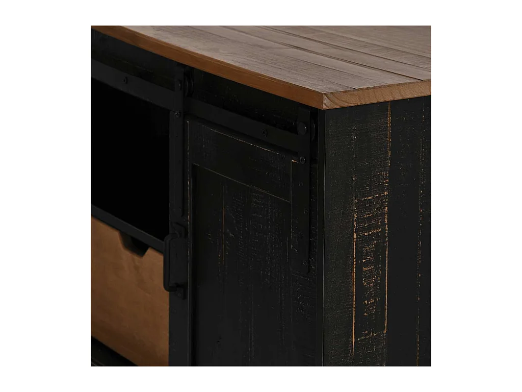 Meuble TV HALDEN porte coulissante noir 110x40x60cm bois massif