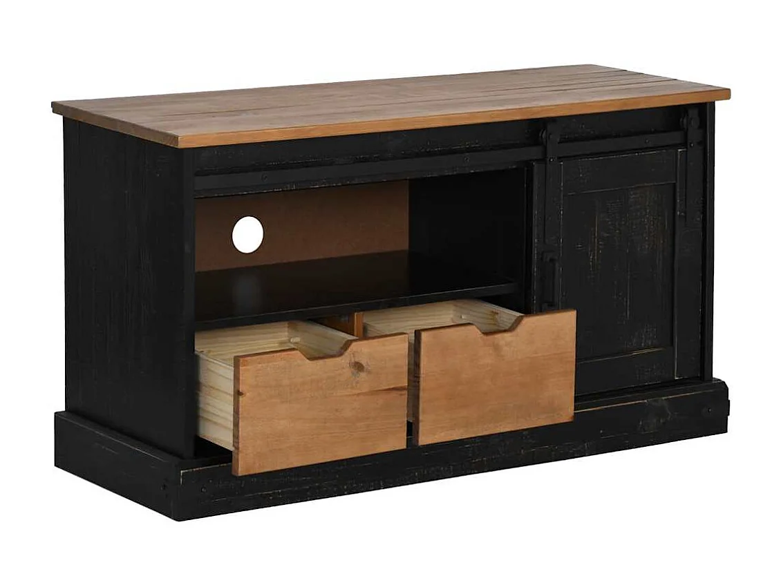 Meuble TV HALDEN porte coulissante noir 110x40x60cm bois massif