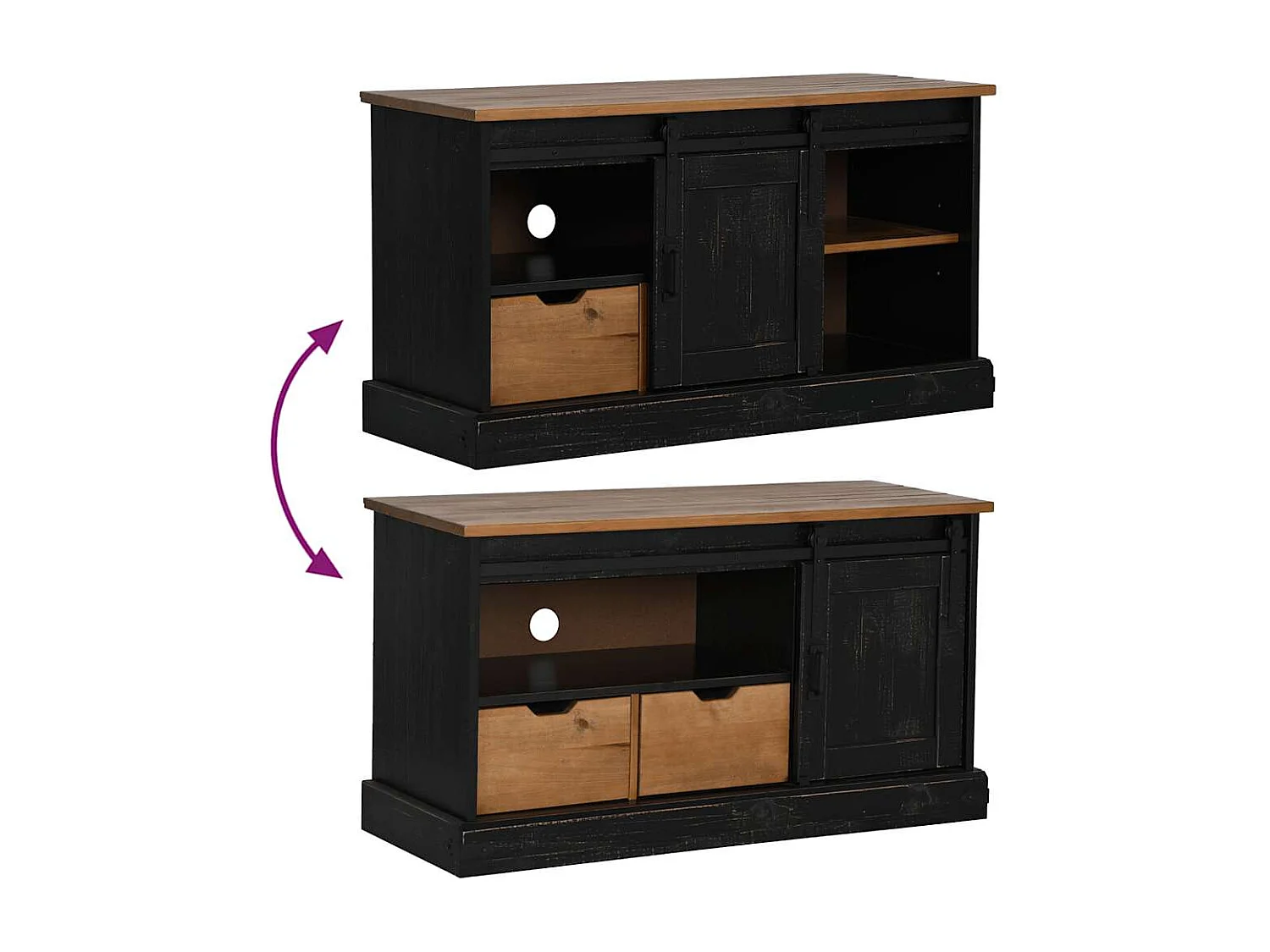 Meuble TV HALDEN porte coulissante noir 110x40x60cm bois massif