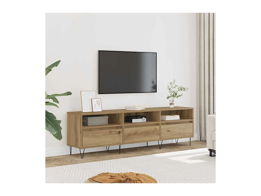 Meuble TV chêne artisanal 150x30x44,5 cm bois d'ingénierie