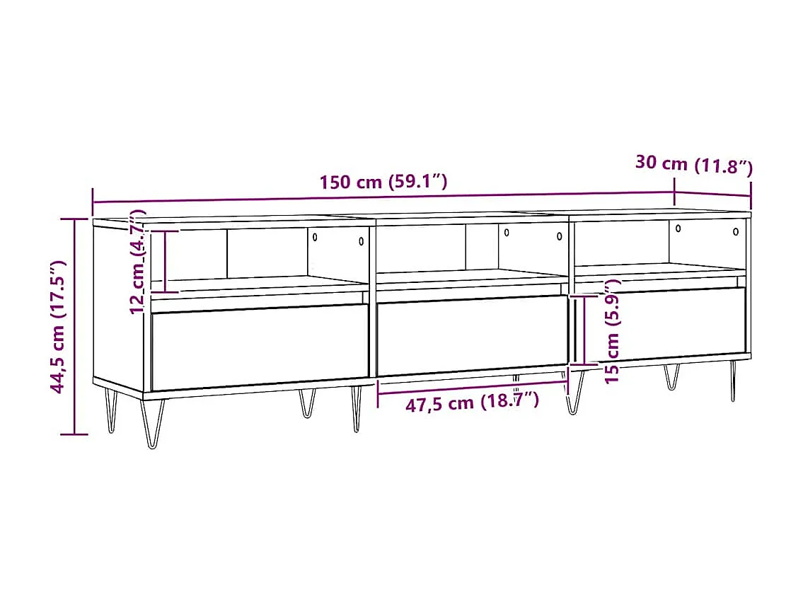 Meuble TV chêne artisanal 150x30x44,5 cm bois d'ingénierie