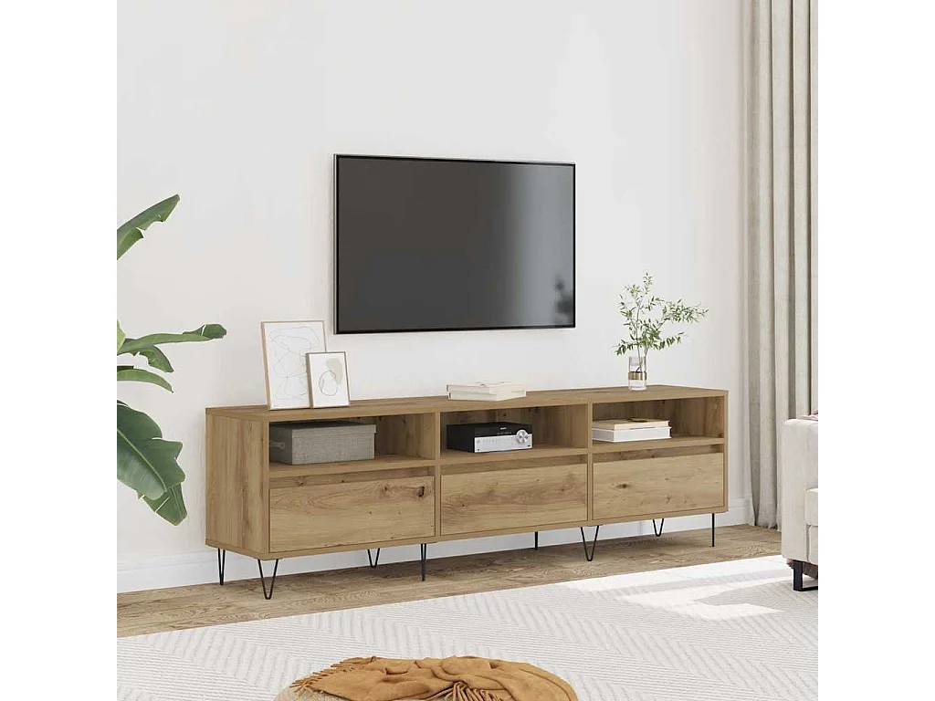 Handgemaakte eikenhouten tv-kast 150x30x44,5 cm bewerkt hout