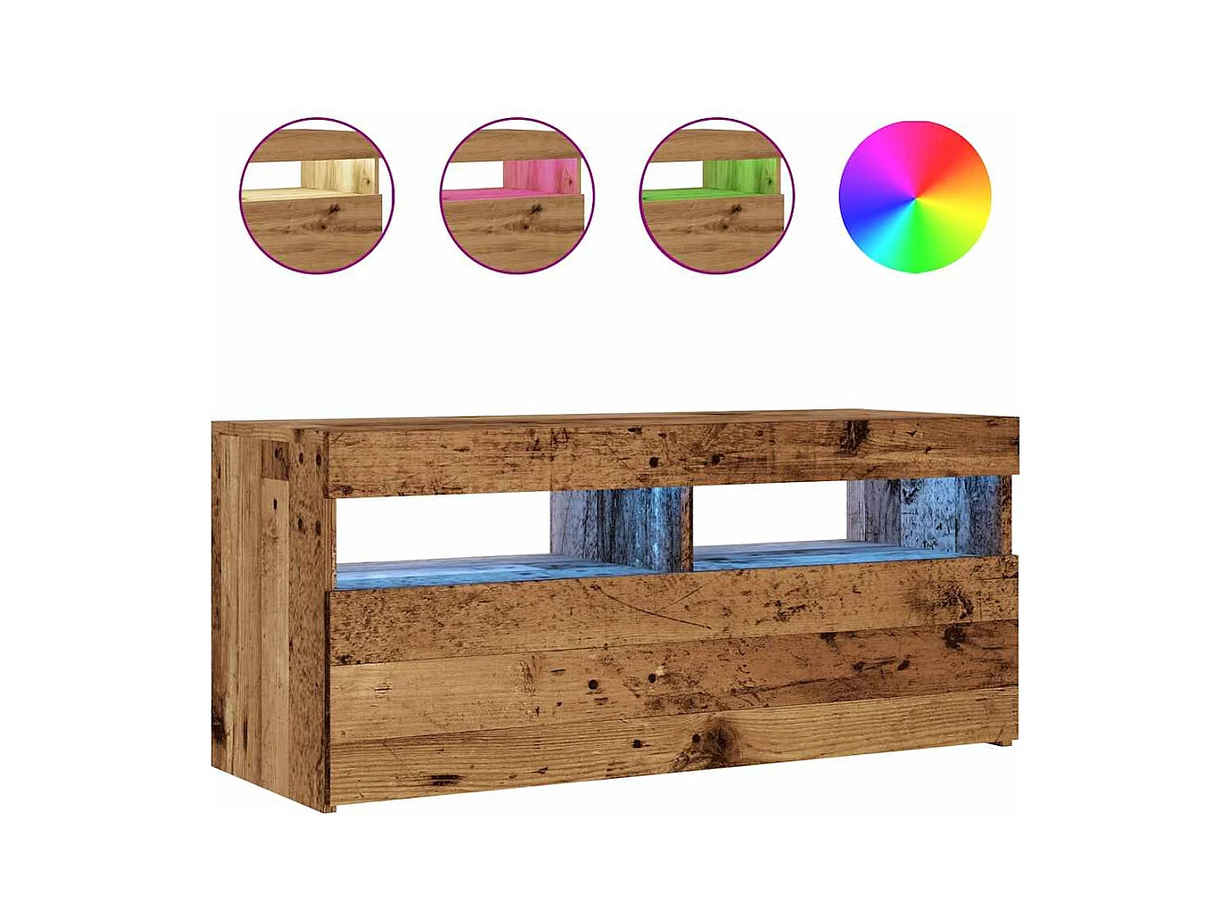Meuble TV avec lumières LED vieux bois bois d'ingénierie