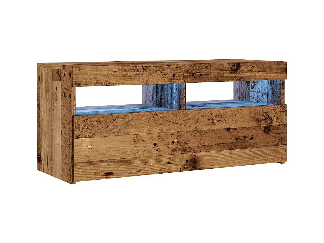 Meuble TV avec lumières LED vieux bois bois d'ingénierie