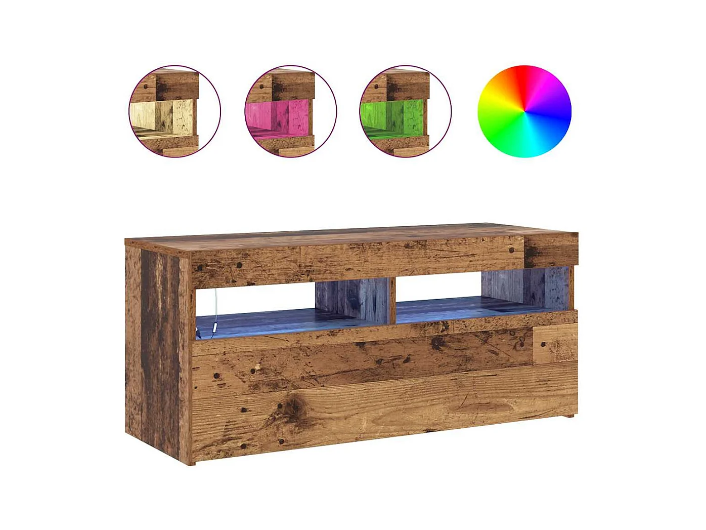 Meuble TV avec lumières LED vieux bois bois d'ingénierie