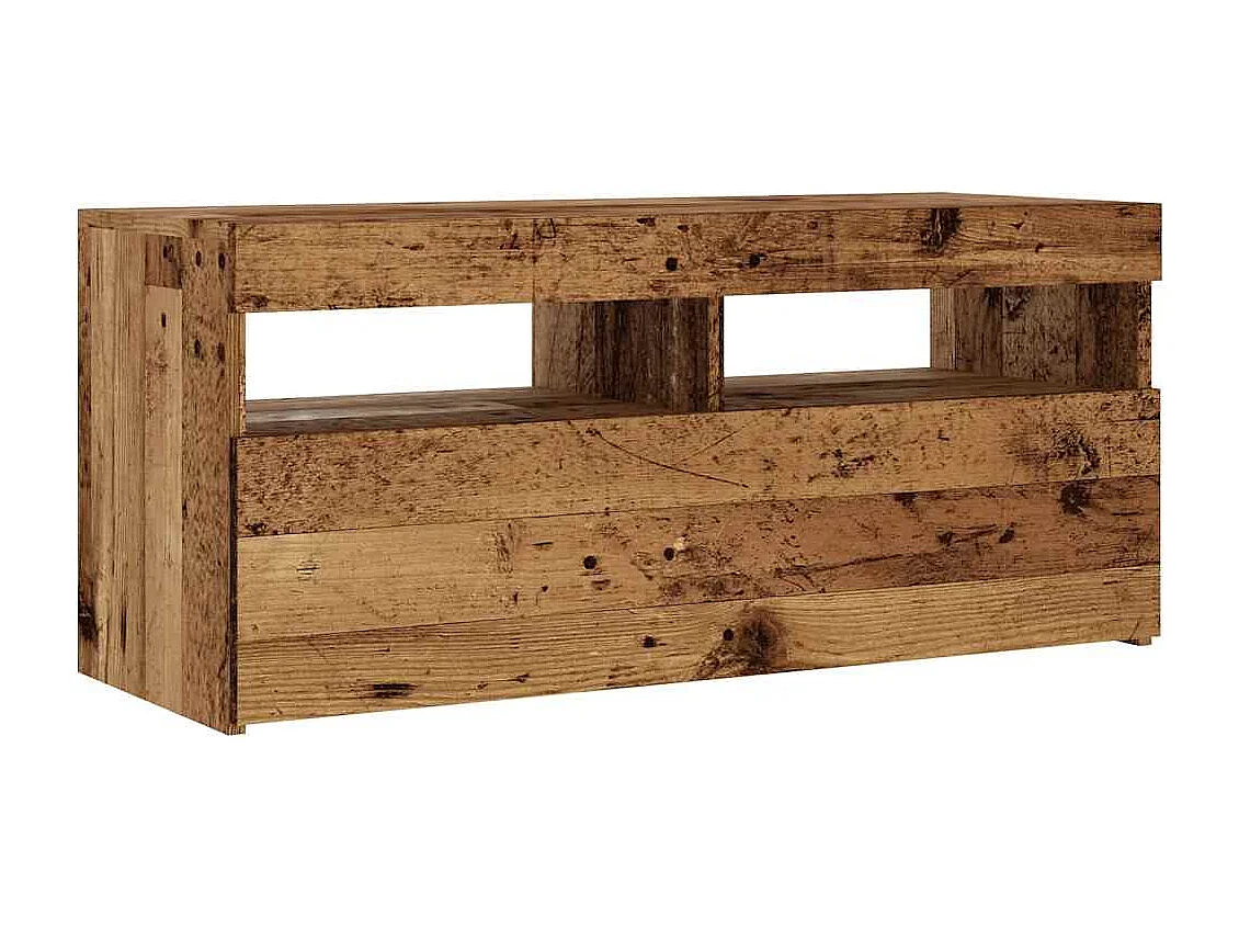 Meuble TV avec lumières LED vieux bois bois d'ingénierie