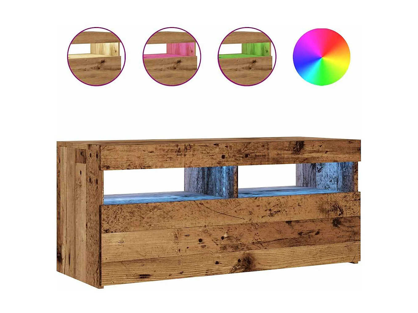 Meuble TV avec lumières LED vieux bois bois d'ingénierie