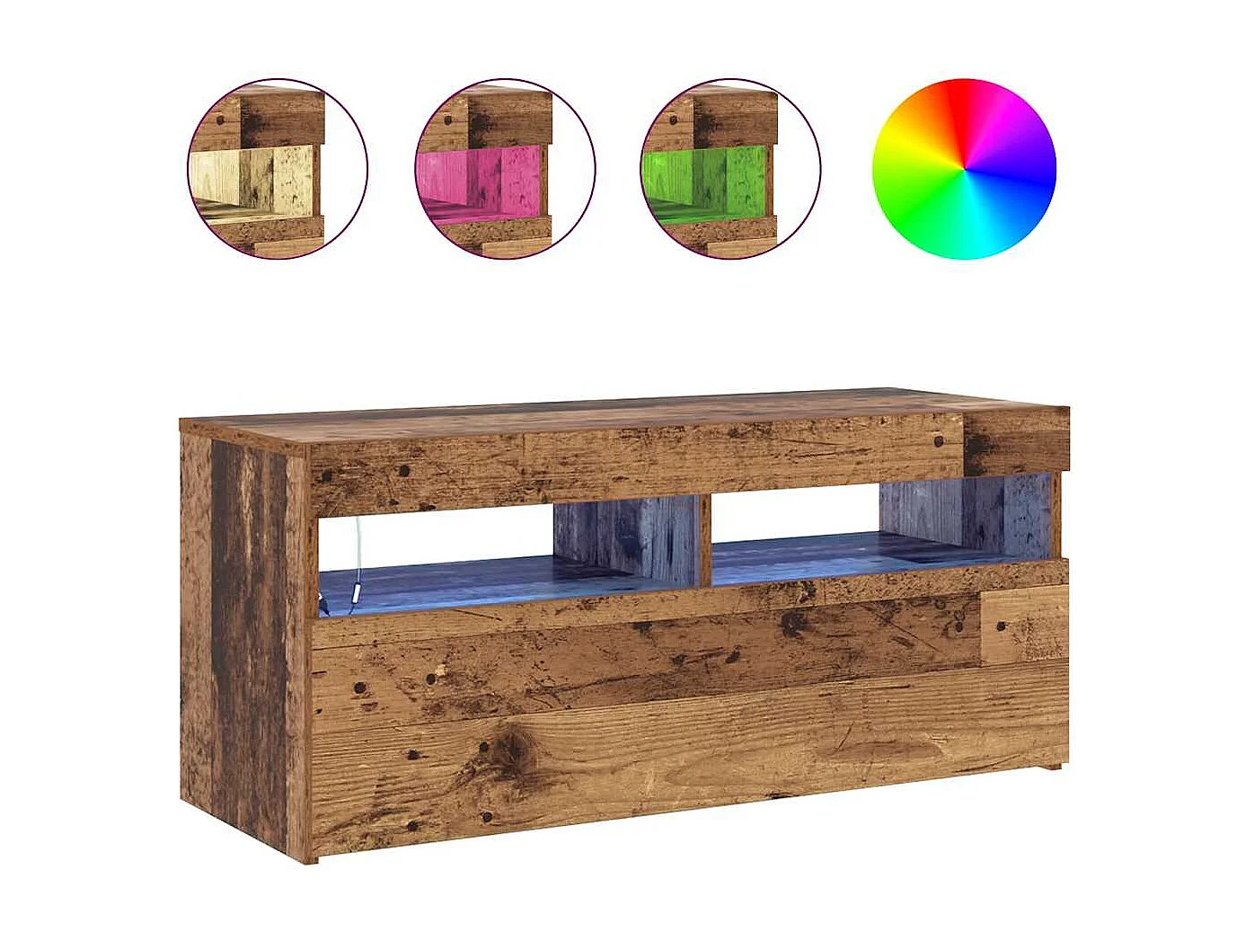 Meuble TV avec lumières LED vieux bois bois d'ingénierie
