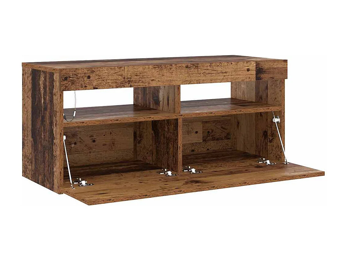 Meuble TV avec lumières LED vieux bois bois d'ingénierie
