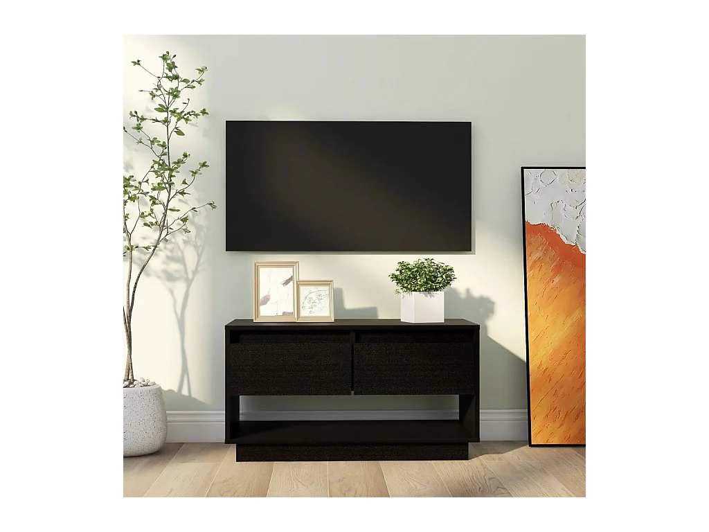 Mobile TV nero 74x34x40 cm Legno massello di pino