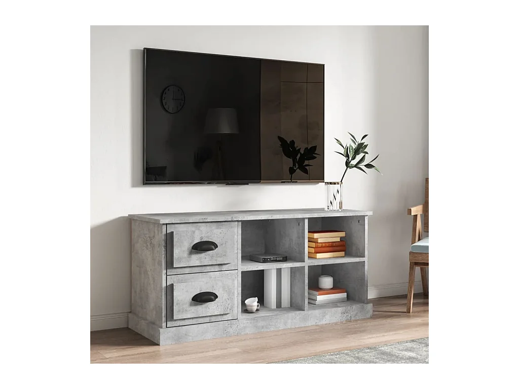 Meuble TV gris béton 102x35,5x47,5 cm bois d'ingénierie