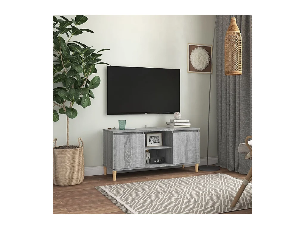 Meuble TV avec pieds en bois solide Sonoma gris 103,5x35x50 cm