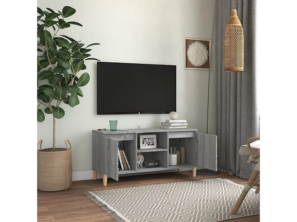 Meuble TV avec pieds en bois solide Sonoma gris 103,5x35x50 cm
