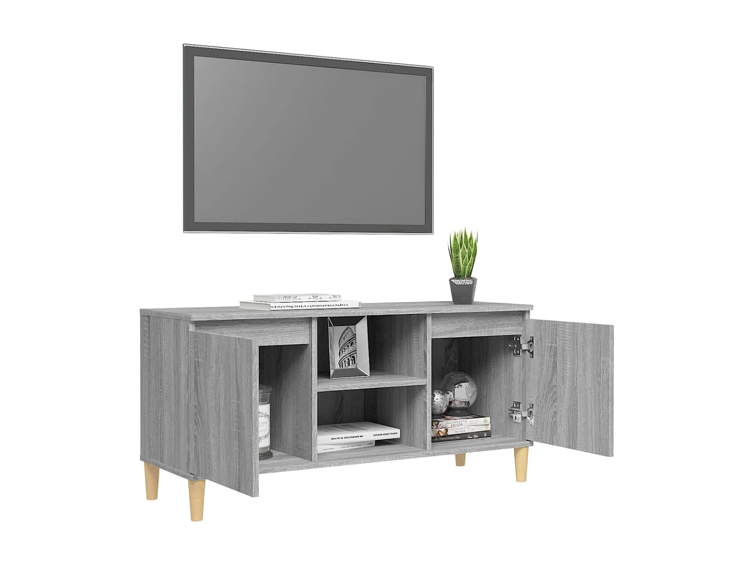 Meuble TV avec pieds en bois solide Sonoma gris 103,5x35x50 cm