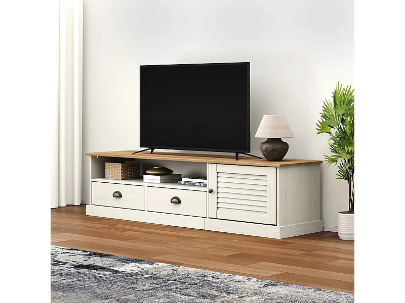 Mobile TV bianco VIGO 156x40x40 cm in legno massello di pino