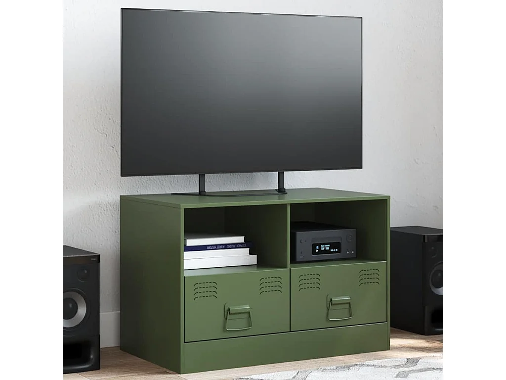 Meuble TV vert olive 67x39x44 cm acier
