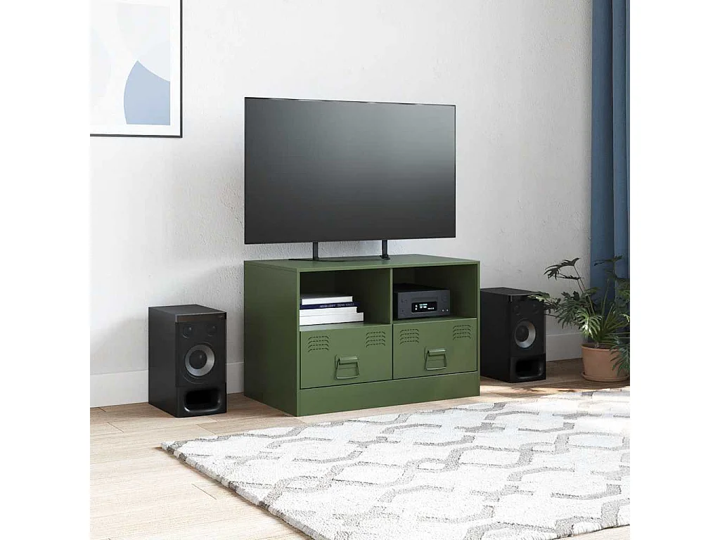 Meuble TV vert olive 67x39x44 cm acier