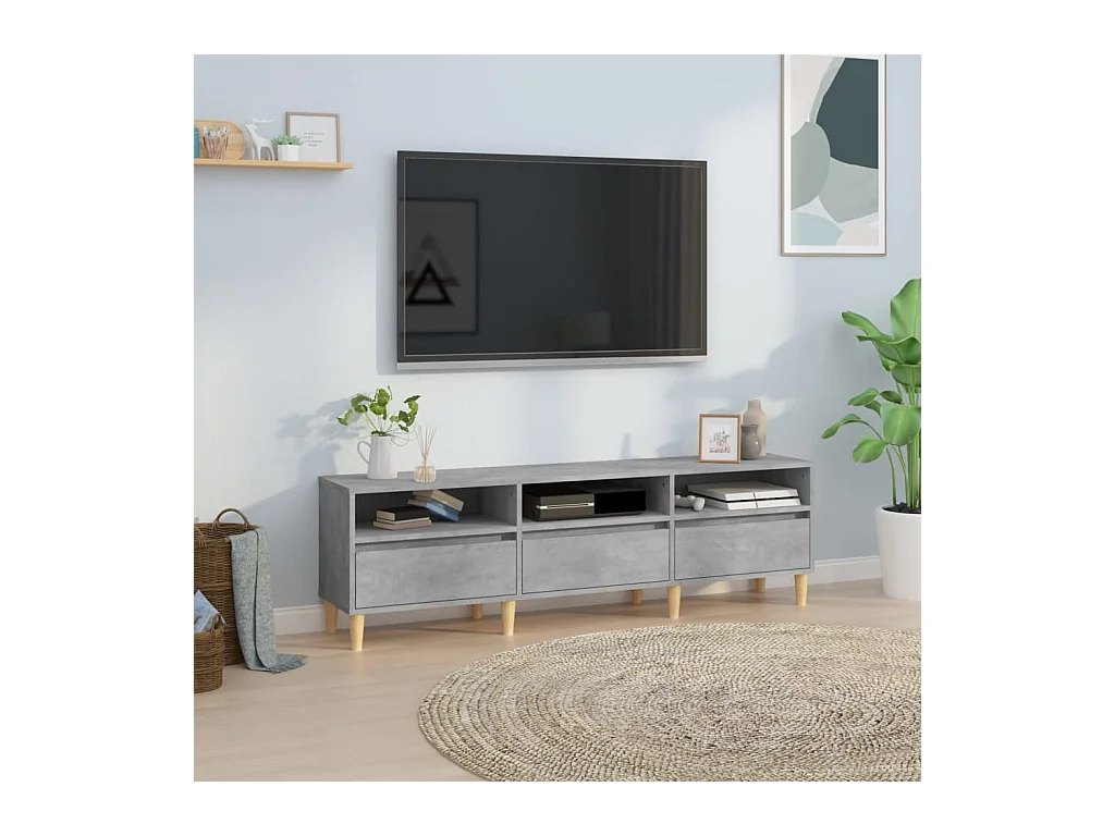 Meuble TV gris béton 150x30x44,5 cm bois d'ingénierie