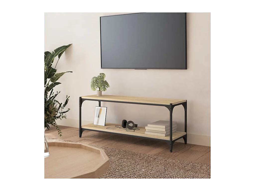 Meuble TV Chêne sonoma 100x33x41 cm Bois d'ingénierie et acier