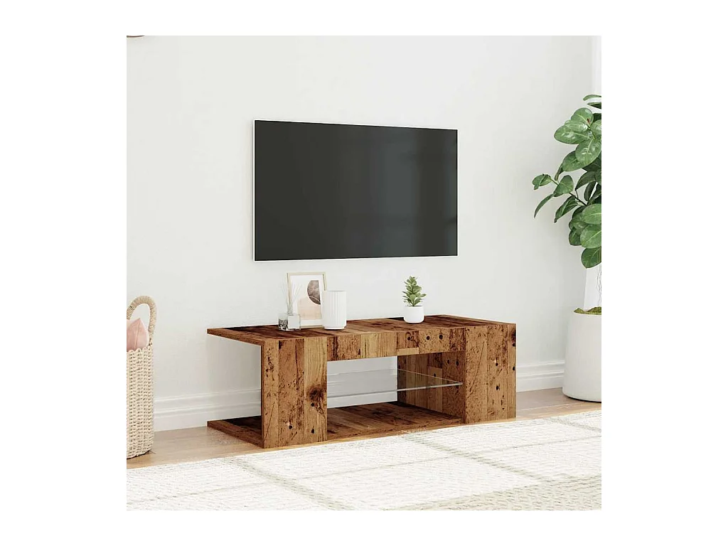 Meuble TV avec lumières LED vieux bois bois d'ingénierie