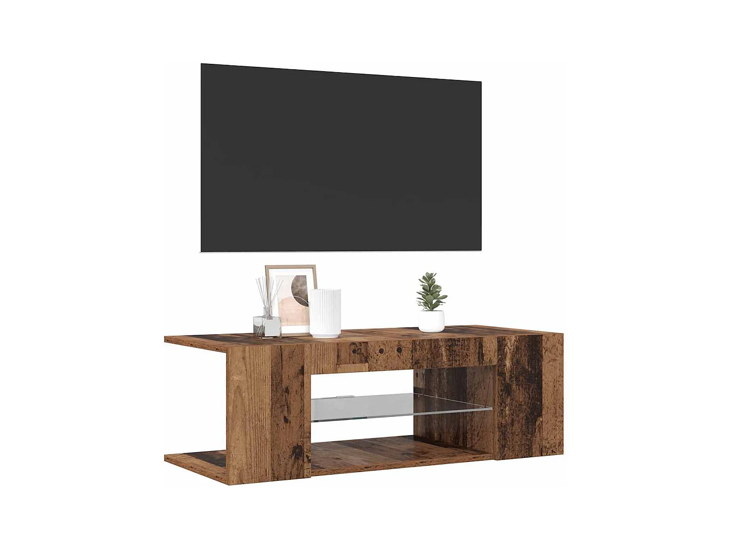 Meuble TV avec lumières LED vieux bois bois d'ingénierie