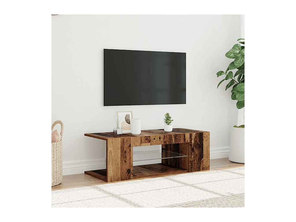Meuble TV avec lumières LED vieux bois bois d'ingénierie