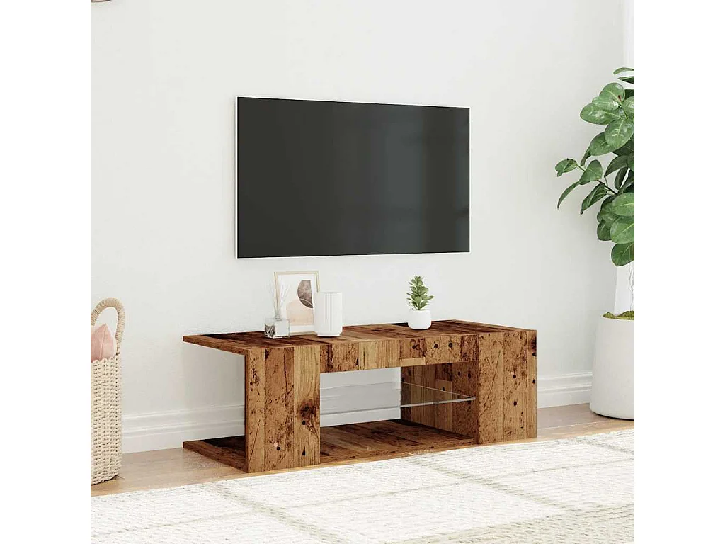 Meuble TV avec lumières LED vieux bois bois d'ingénierie