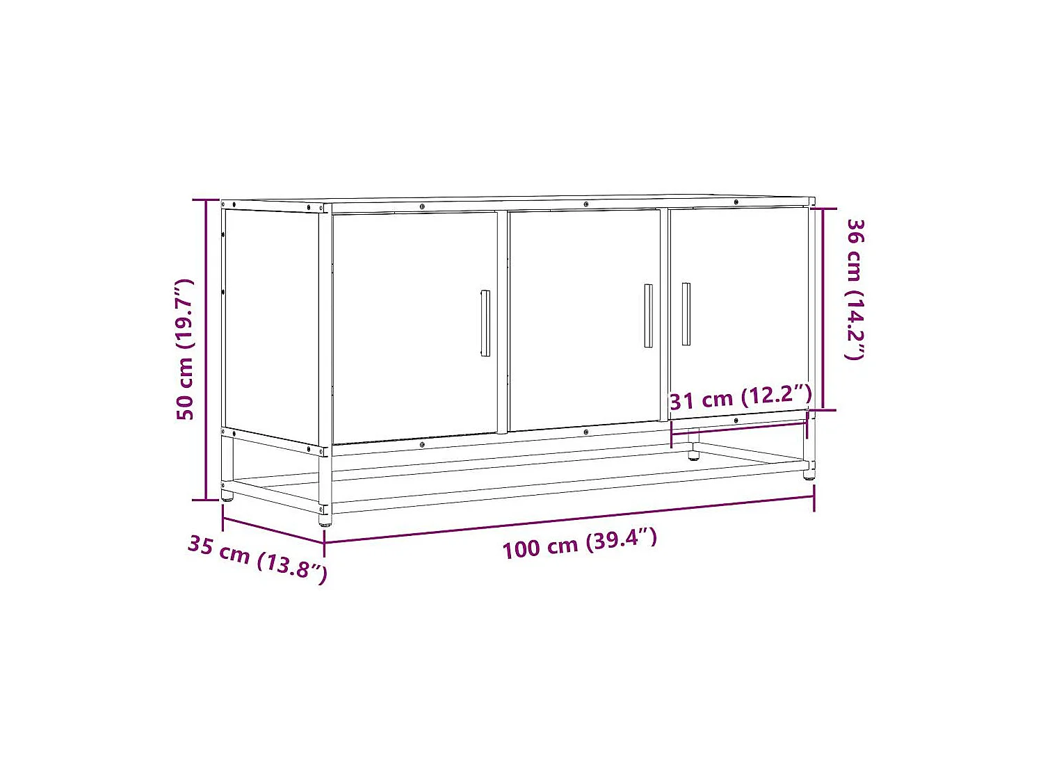 Meuble TV noir 100x35x50 cm bois d'ingénierie et métal