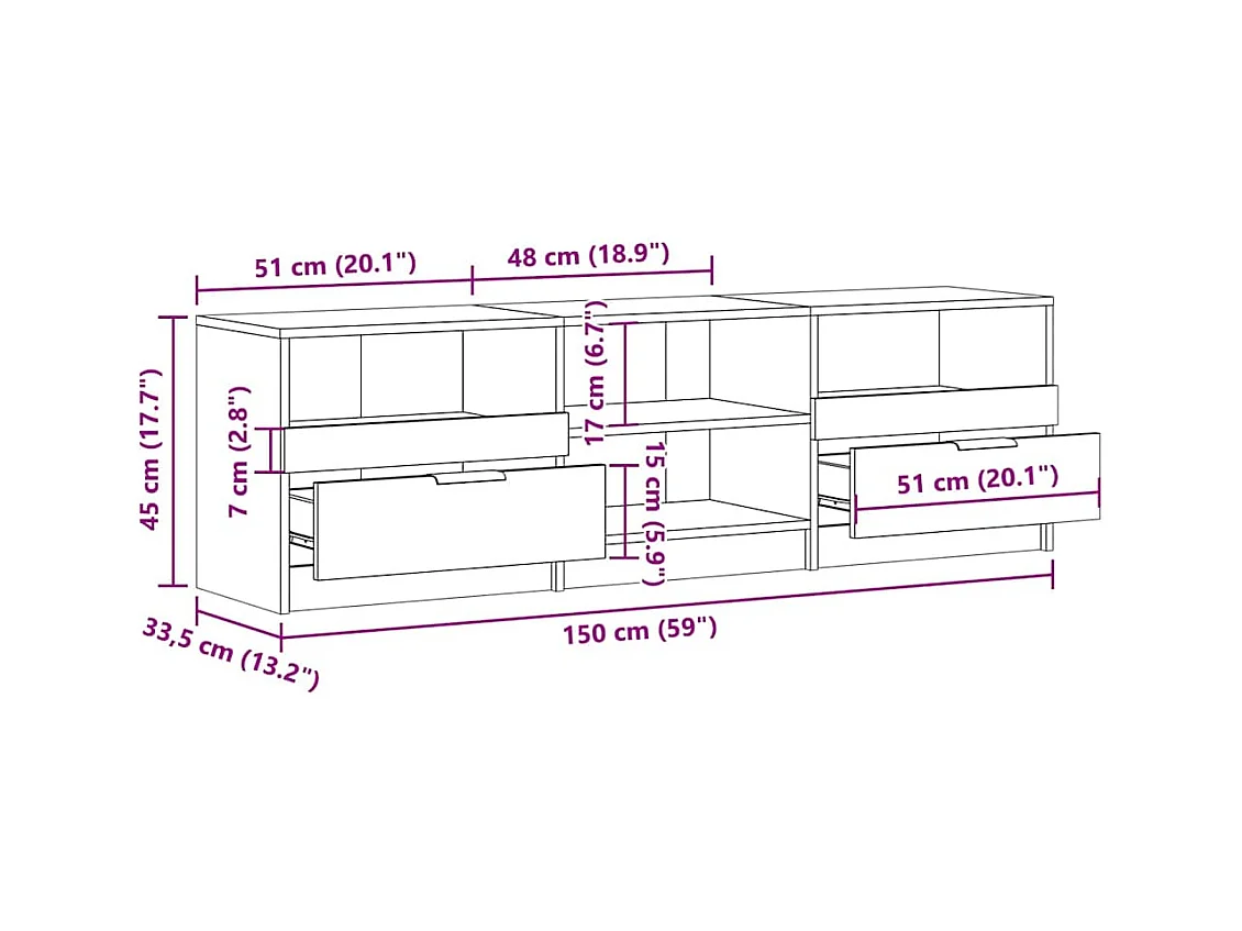 Mobile porta TV in legno vecchio 150x33,5x45 cm in legno ingegnerizzato
