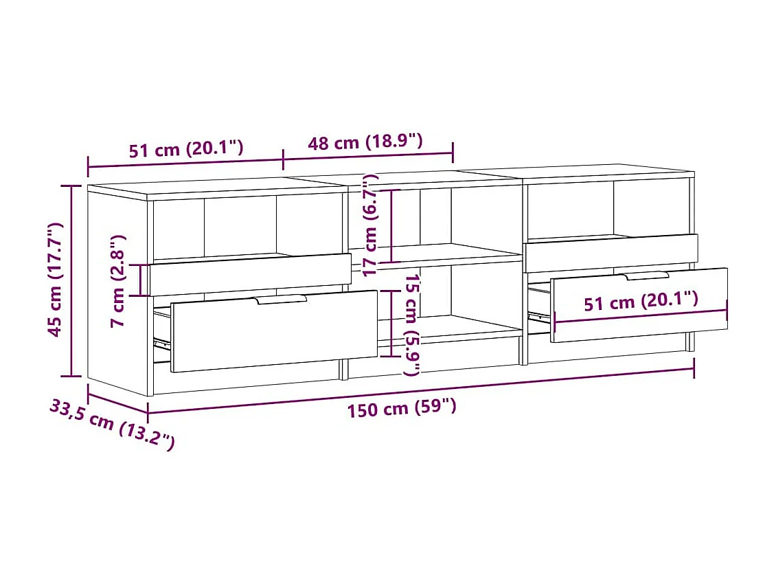 Meuble TV vieux bois 150x33,5x45 cm bois d'ingénierie