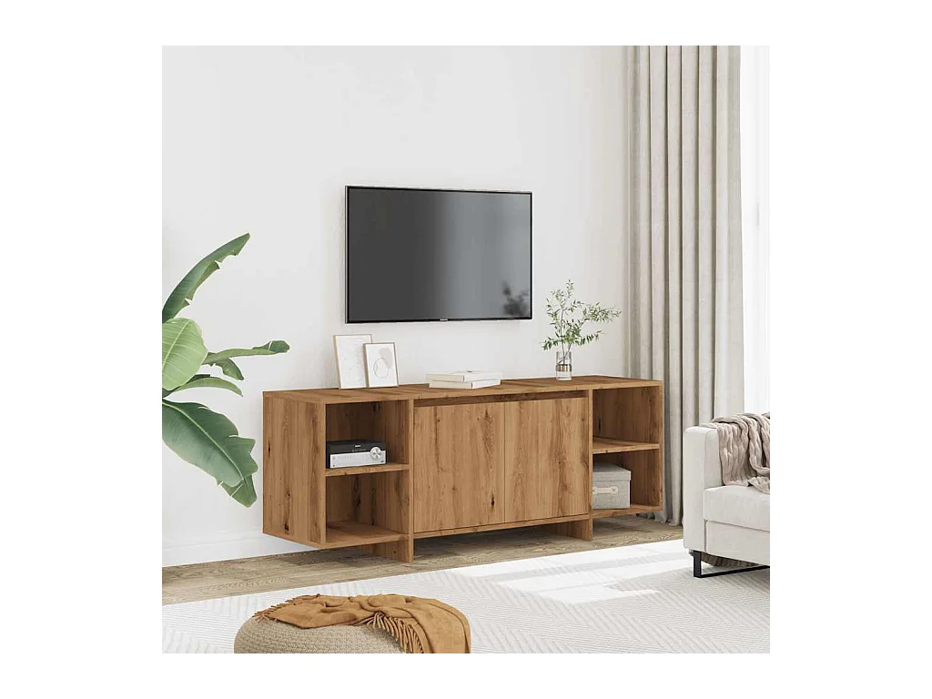 Meuble TV chêne artisanal 130x35x50 cm bois d'ingénierie