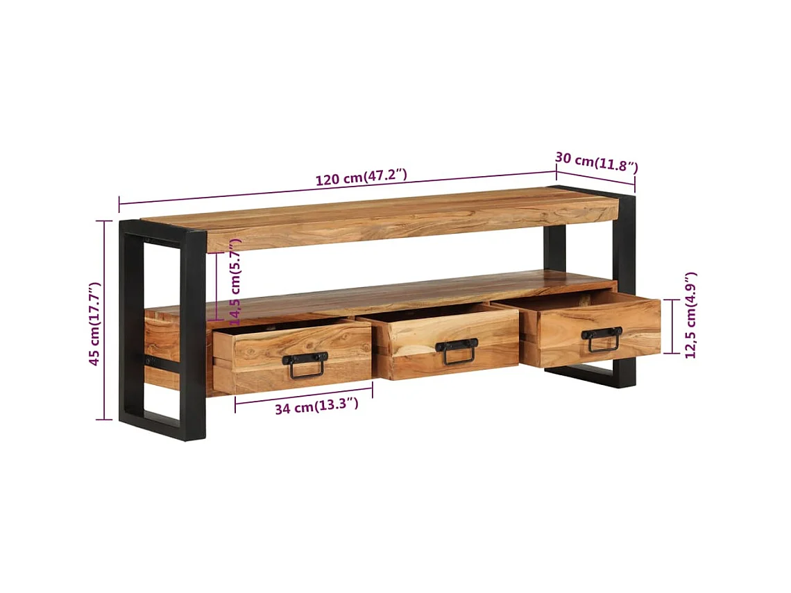 TV-meubel 120x30x45 cm massief acaciahout