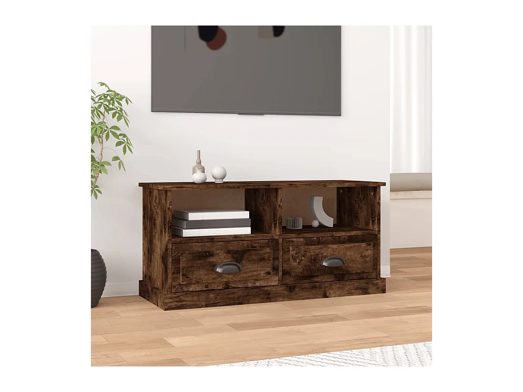 Meuble TV chêne fumé 93x35,5x45 cm bois d'ingénierie
