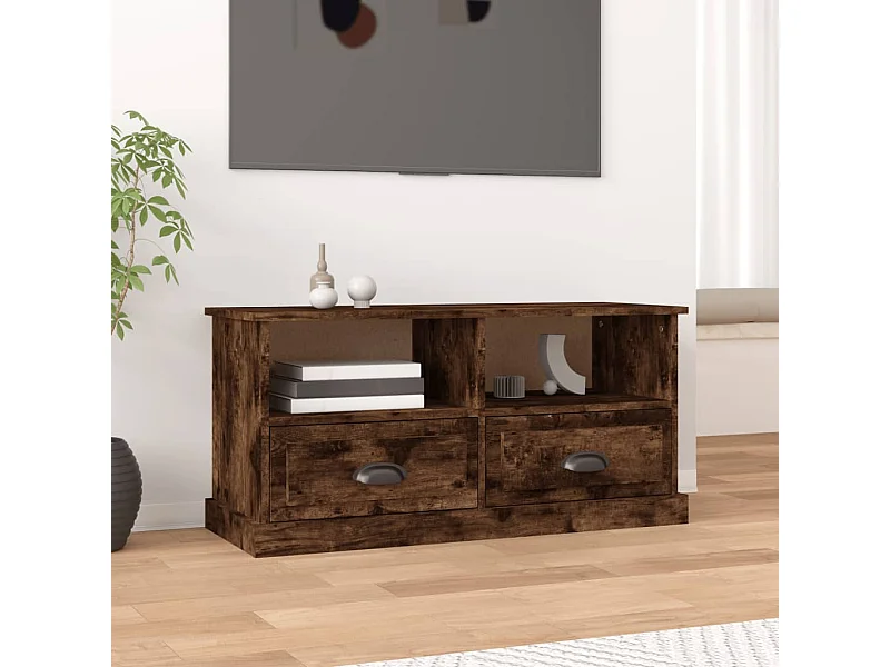 Meuble TV chêne fumé 93x35,5x45 cm bois d'ingénierie