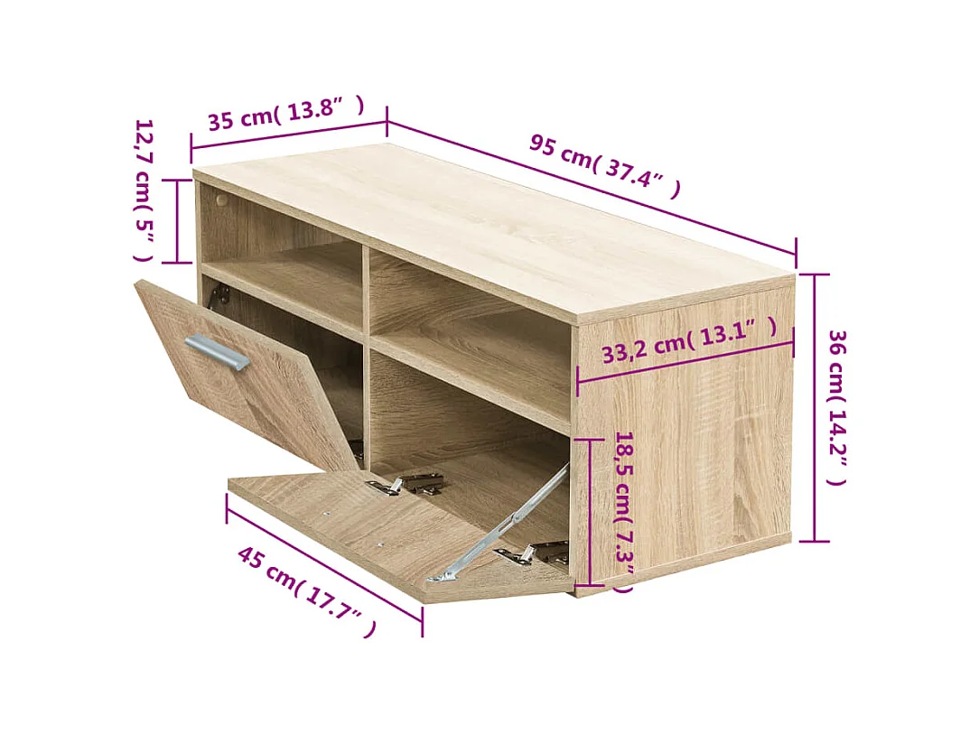 TV-meubel bewerkt hout 95x35x36 cm Eiken