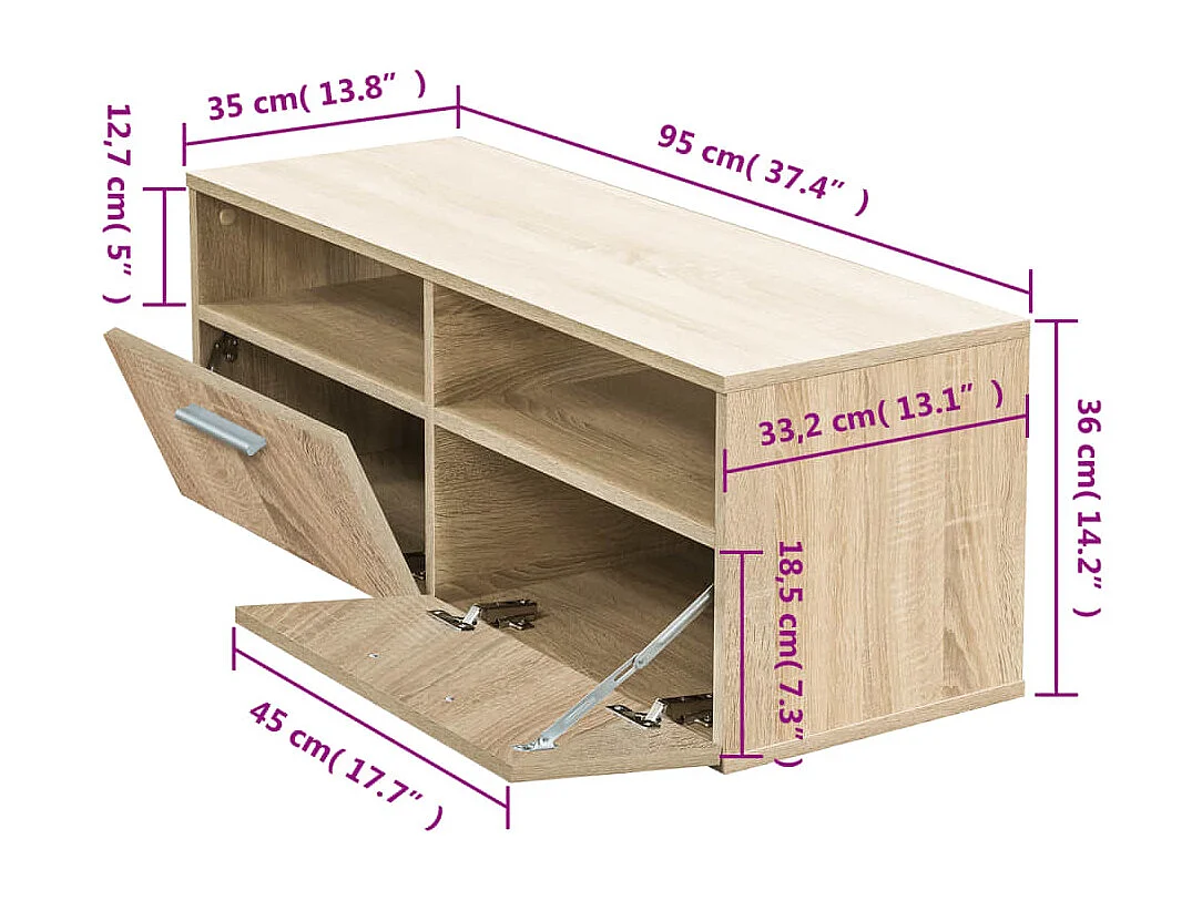 Meuble TV Bois d’ingénierie 95x35x36 cm Chêne