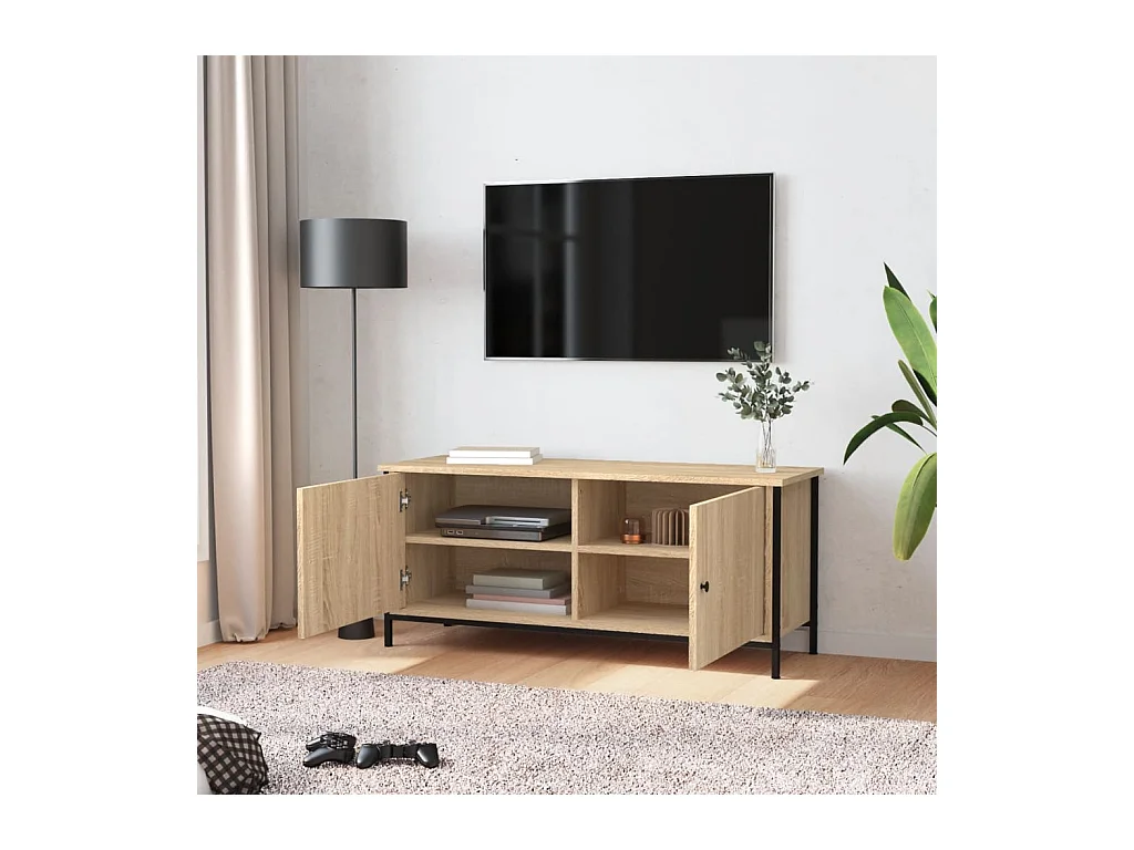 Meuble TV avec portes chêne sonoma 102x35x45 cm bois ingénierie