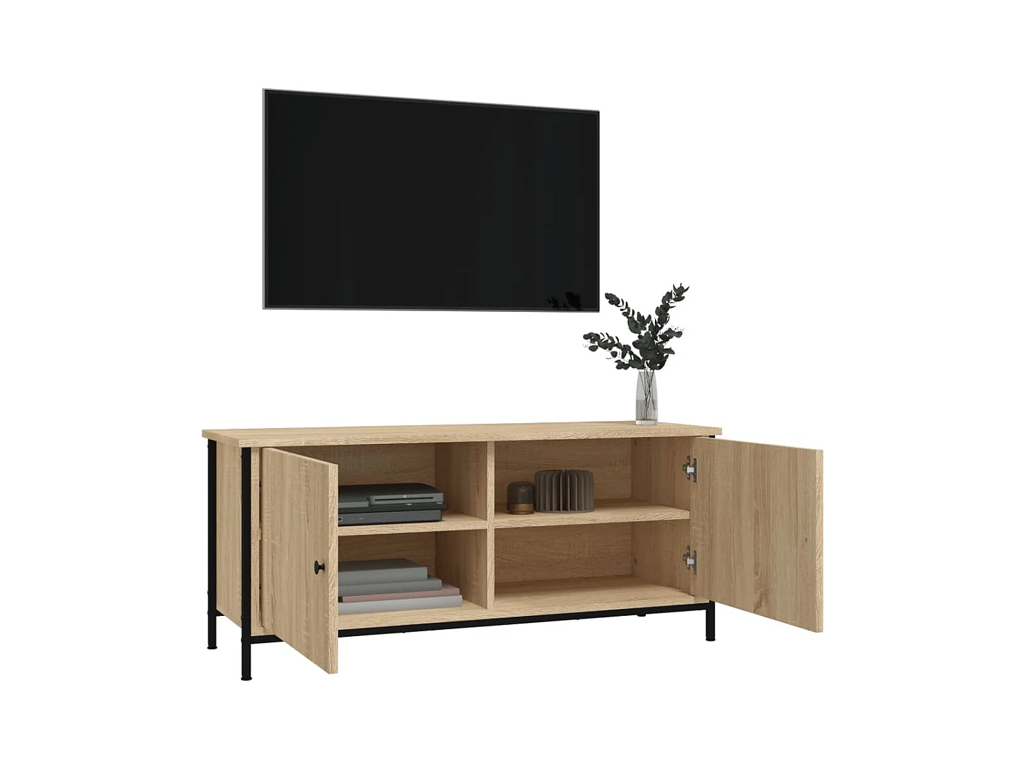 Meuble TV avec portes chêne sonoma 102x35x45 cm bois ingénierie
