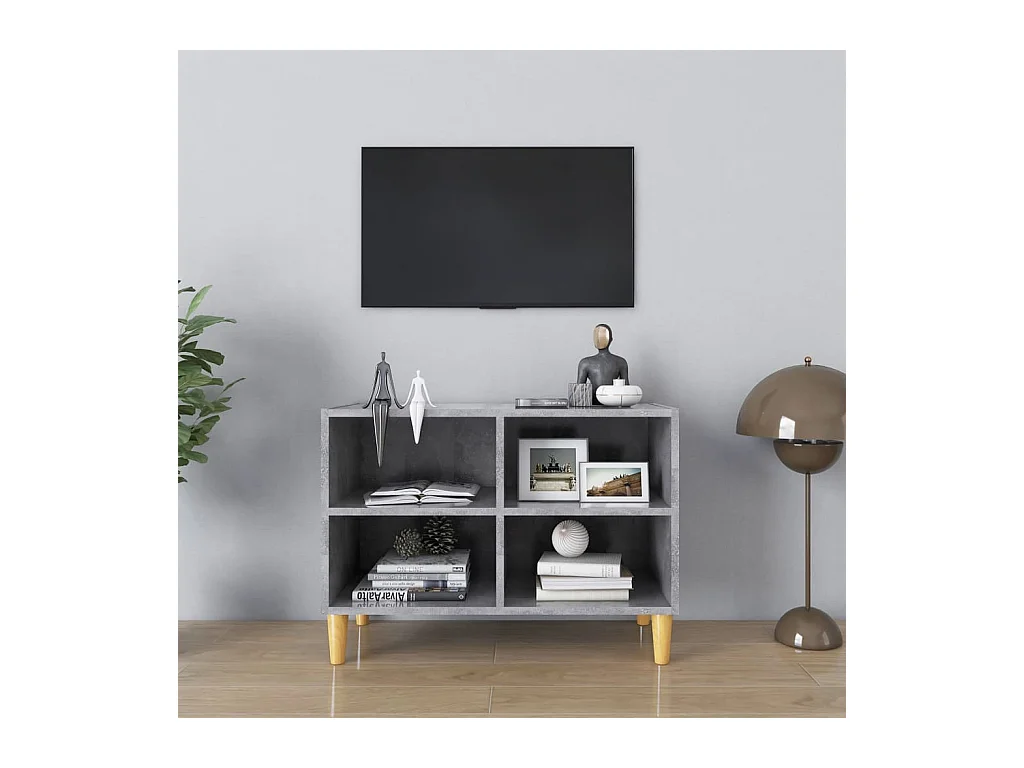 Meuble TV avec pieds en bois massif Gris béton 69,5x30x50 cm