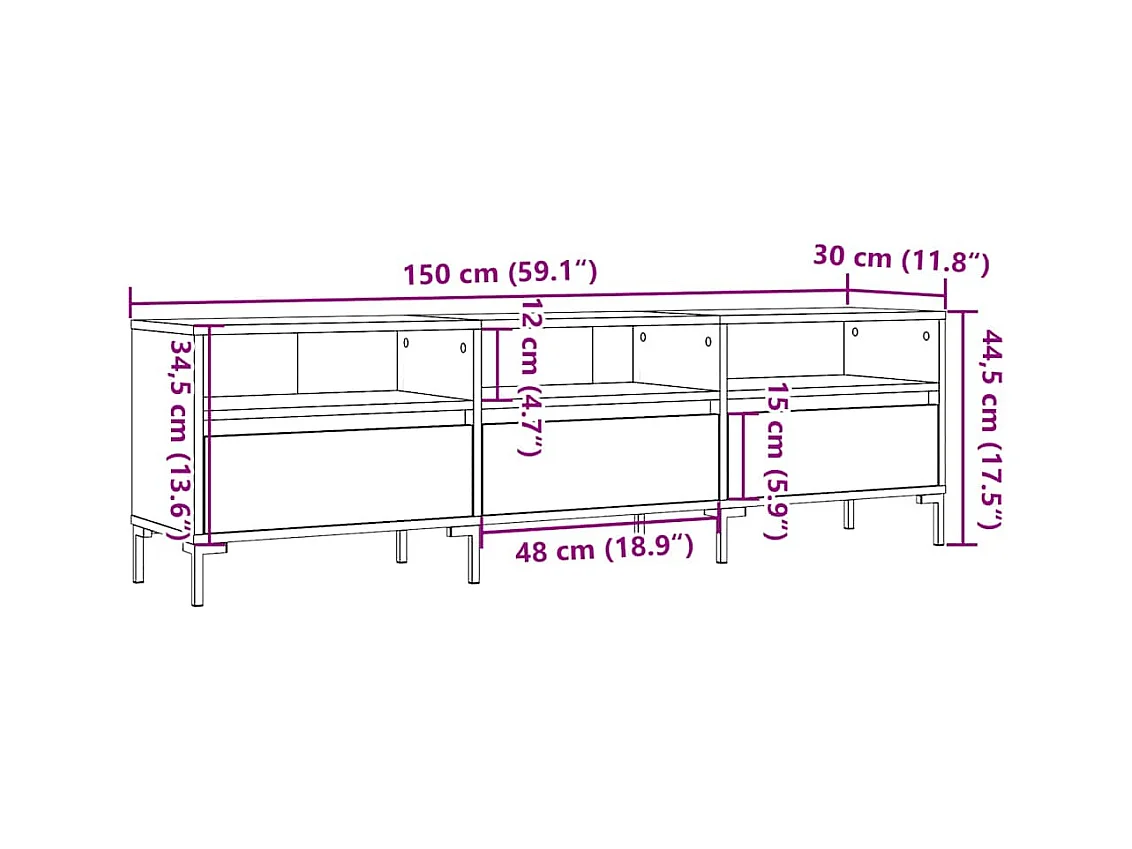 Mobile porta TV artigianale in rovere 150x30x44,5 cm in legno ingegnerizzato