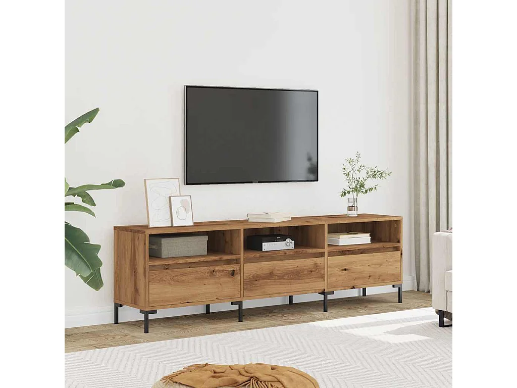 Meuble TV chêne artisanal 150x30x44,5 cm bois d'ingénierie