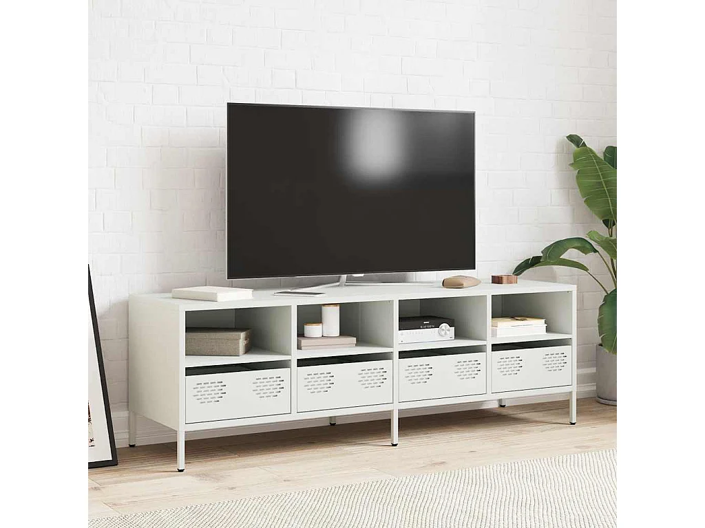 Meuble TV blanc 135x39x43,5 cm acier laminé à froid