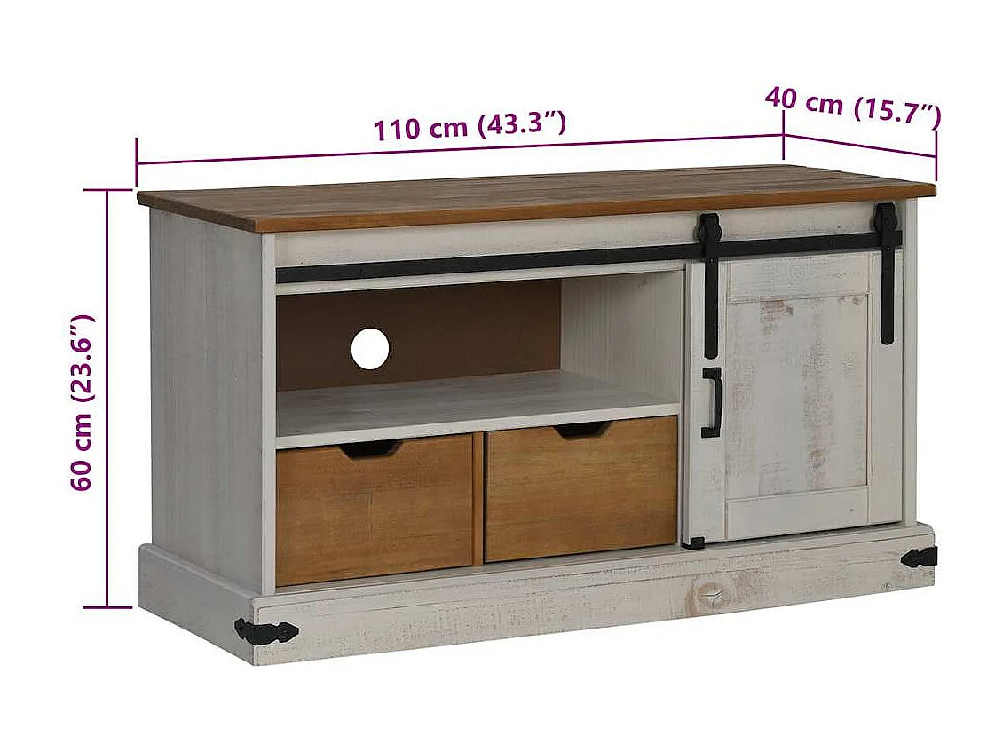 Meuble TV HALDEN avec porte coulissante blanc 110x40x60 cm