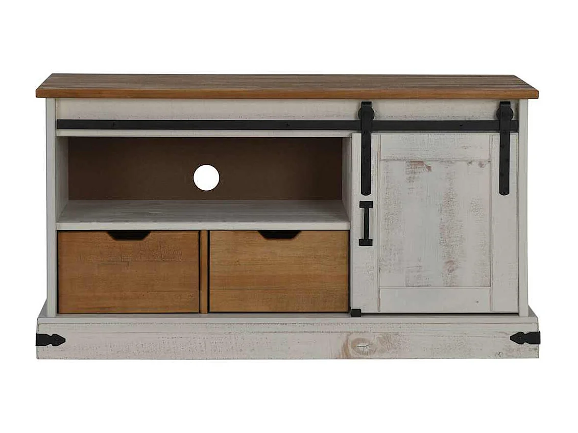 Meuble TV HALDEN avec porte coulissante blanc 110x40x60 cm