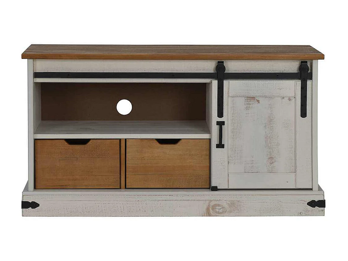 Meuble TV HALDEN avec porte coulissante blanc 110x40x60 cm