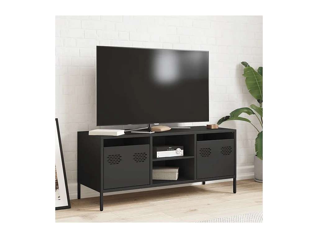 Meuble TV noir 101,5x39x43,5 cm acier laminé à froid