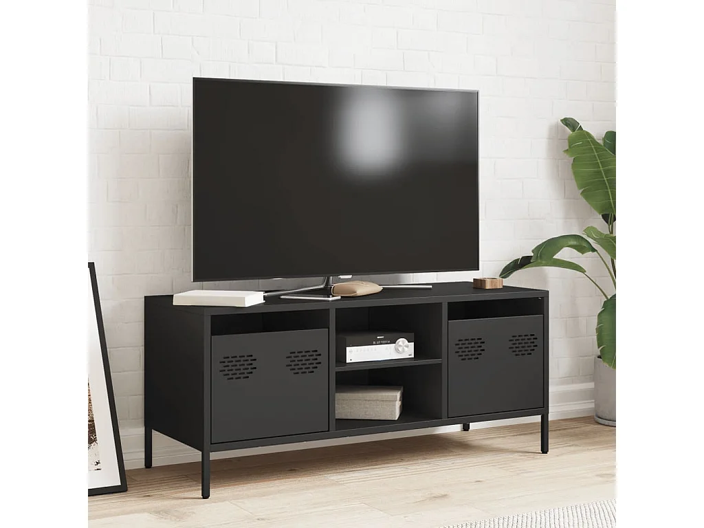 Meuble TV noir 101,5x39x43,5 cm acier laminé à froid