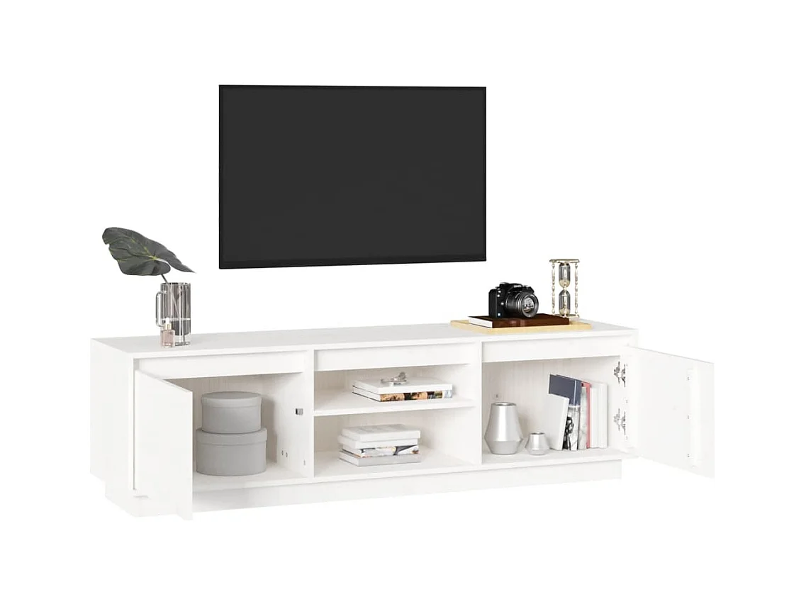 Meuble TV Blanc 140x35x40 cm Bois de pin massif