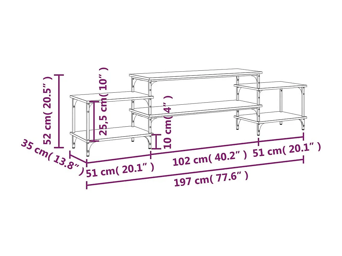 Mueble de TV negro 197x35x52 cm madera contrachapada
