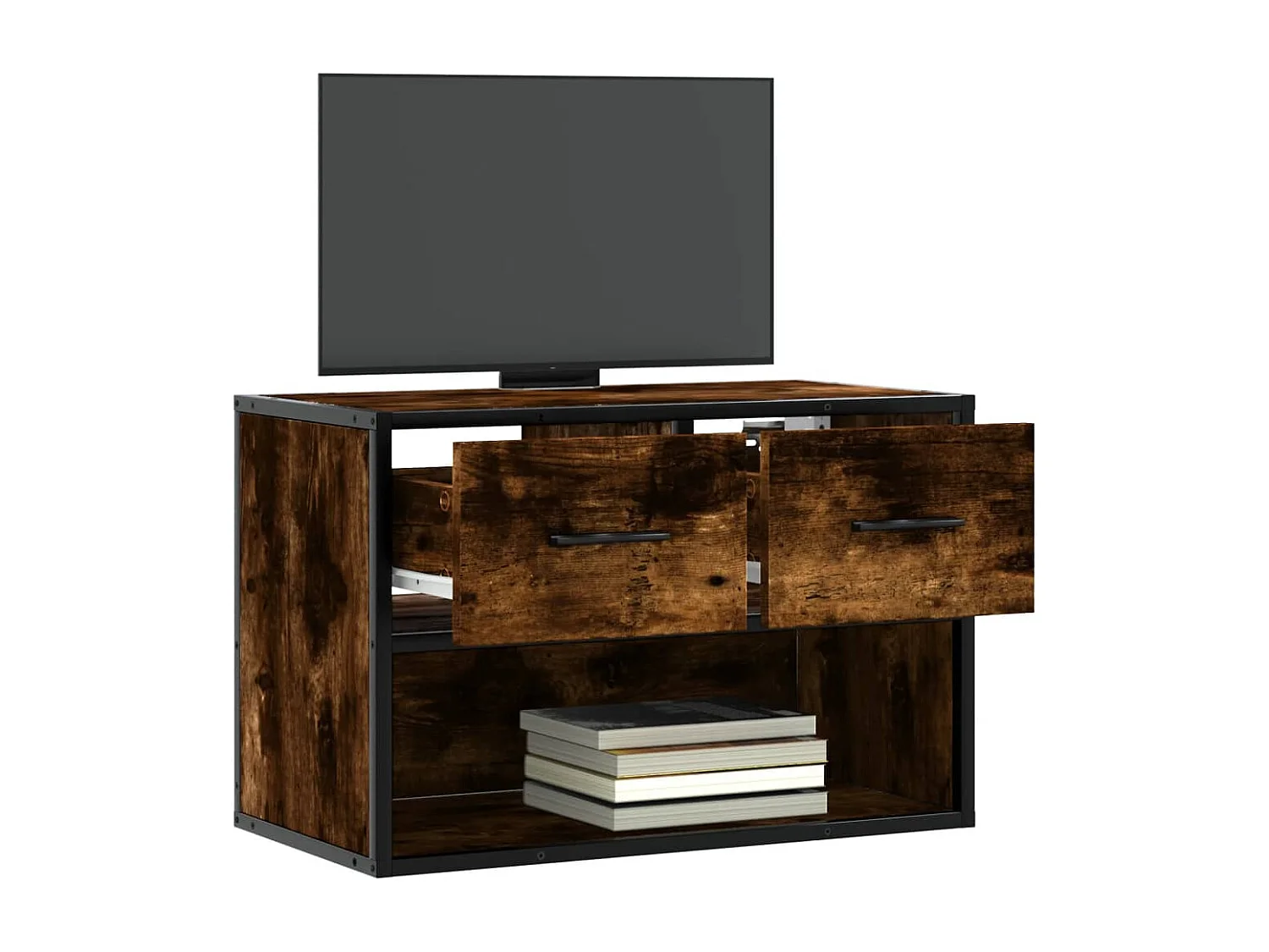 Meuble TV chêne fumé 60x31x39,5 cm bois d'ingénierie et métal